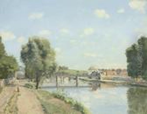 Le Pont Du Chemin De Fer, Pontoise Oil Painting by Camille Pissarro