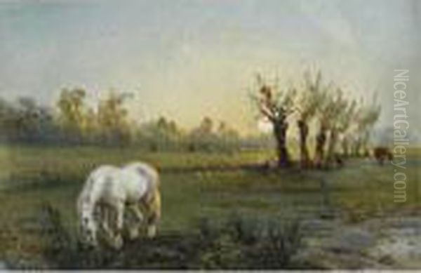 Cheval Blanc Dans Un Pre Oil Painting by Camille Pissarro