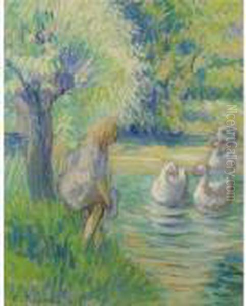 Gardeuse D'oies Au Bord De L'epte, Eragny Oil Painting by Camille Pissarro