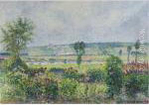 La Vallee De La Seine Aux Damps, Jardin D'octave Mirbeau Oil Painting by Camille Pissarro