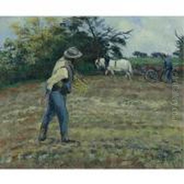 Semeur Et Laboureur, Montfoucault Oil Painting by Camille Pissarro