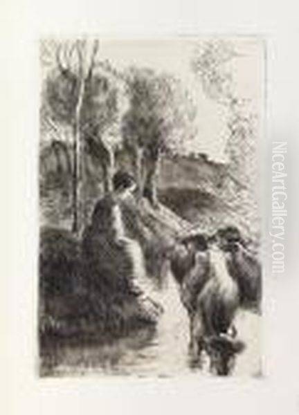 Vachere Au Bord De L'eau Oil Painting by Camille Pissarro