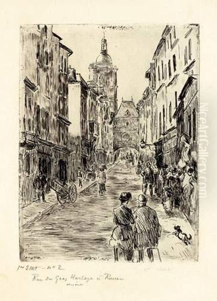 Rue Du Gros Horloge A Rouen Oil Painting by Camille Pissarro