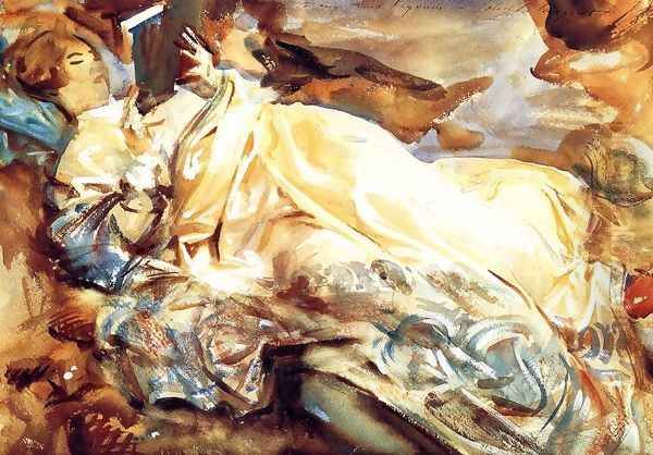 Woman Reading in a Cashmere Shawl Oil Painting by John Singer Sargent