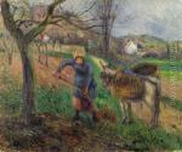 Paysanne Avec Un Ane, Pontoise Oil Painting by Camille Pissarro