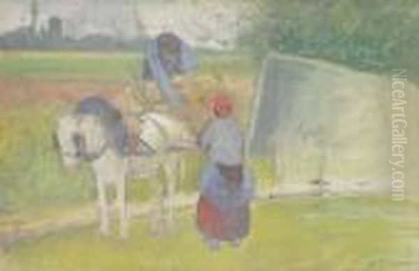 Paysans Transpotent En Charrette Le Foin Oil Painting by Camille Pissarro