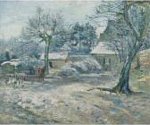 Ferme A Montfoucault, Neige Oil Painting by Camille Pissarro