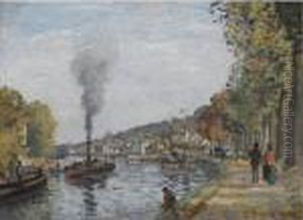 La Seine A Bougival Oil Painting by Camille Pissarro