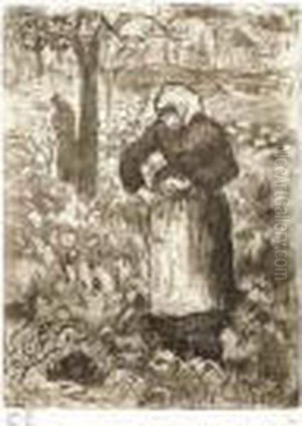 < Paysanne Dans Les Choux >, 1923. Oil Painting by Camille Pissarro