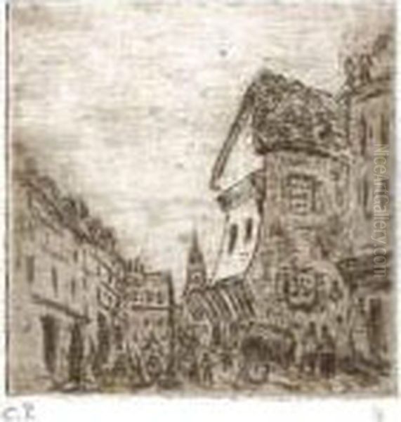 < Vieille Rue A Rouen, Rue Malpalu >, 1883. Oil Painting by Camille Pissarro