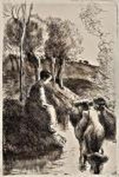 Vachere Au Bord De L'eau Oil Painting by Camille Pissarro