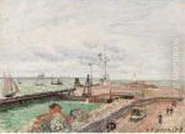 La Jetee Et La Semaphore Du Havre Oil Painting by Camille Pissarro