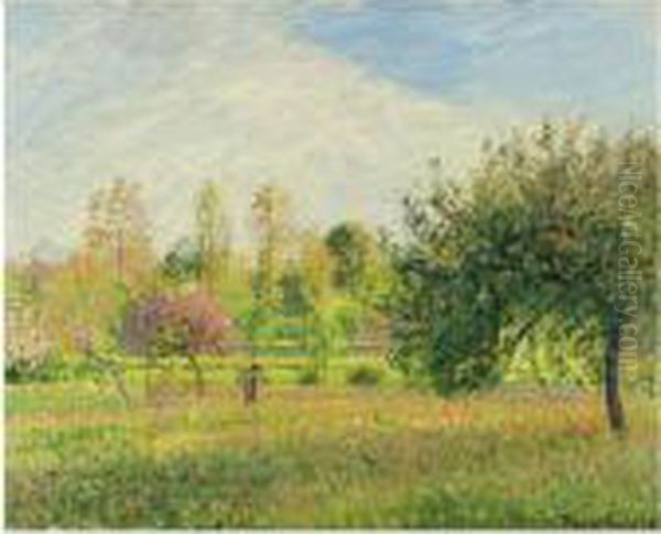 Le Pre A Eragny, Ete, Soleil, Fin D'apres-midi Oil Painting by Camille Pissarro