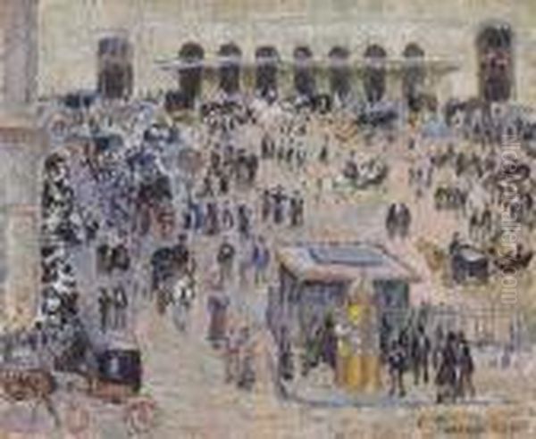 La Place Du Havre Et La Gare Saint-lazare Oil Painting by Camille Pissarro