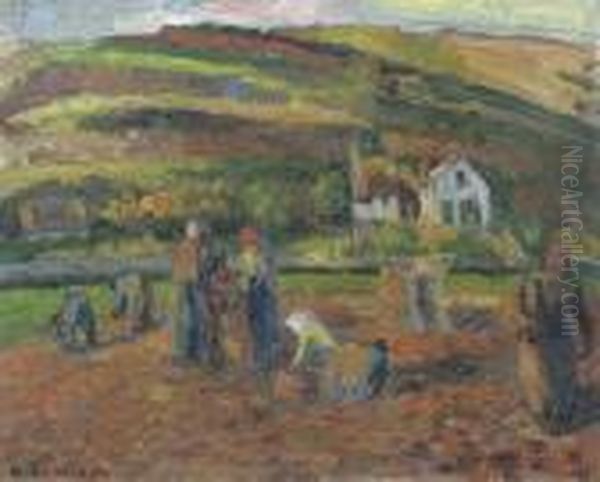 La Recolte Des Pommes De Terre, Pontoise Oil Painting by Camille Pissarro