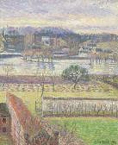 Vue De Ma Fenetre, Inondation, Effet Du Soir, Eragny Oil Painting by Camille Pissarro