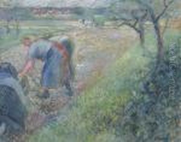 Travailleurs Des Champs, Pontoise Oil Painting by Camille Pissarro