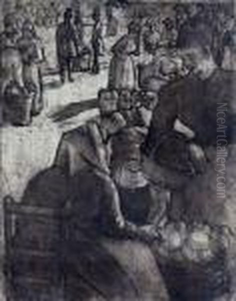 Marche Aux Legumes A Pontoise Oil Painting by Camille Pissarro