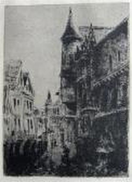 Rue Saint Romain A Rouen Oil Painting by Camille Pissarro