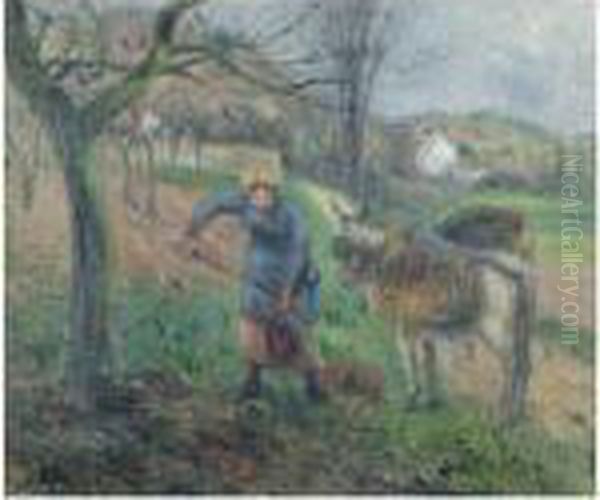 Paysanne Avec Un Ne, Pontoise Oil Painting by Camille Pissarro