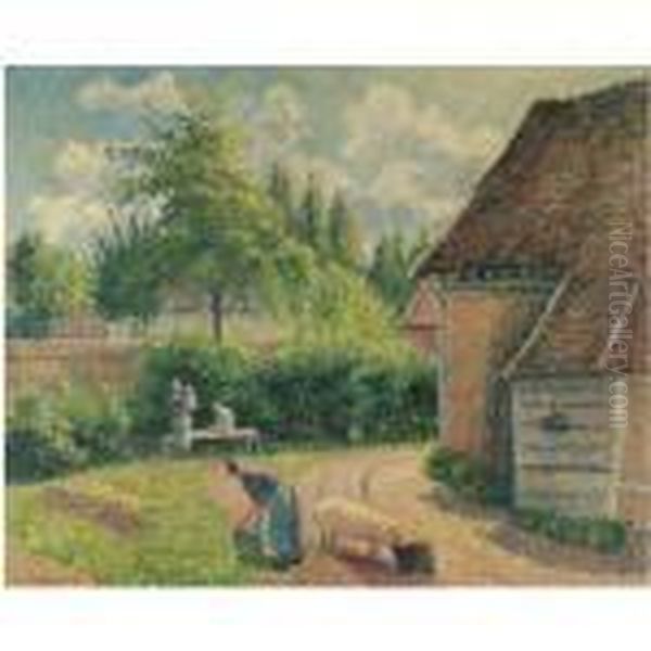 Maison De Paysans Oil Painting by Camille Pissarro