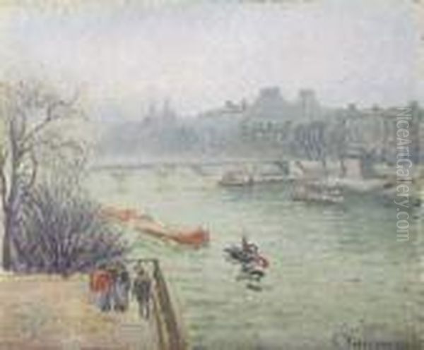 Le Louvre, Effet De Brume Oil Painting by Camille Pissarro