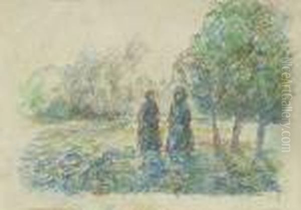 Deux Paysannes Dans Un Champs Des Choux. Ca. 1886 Oil Painting by Camille Pissarro