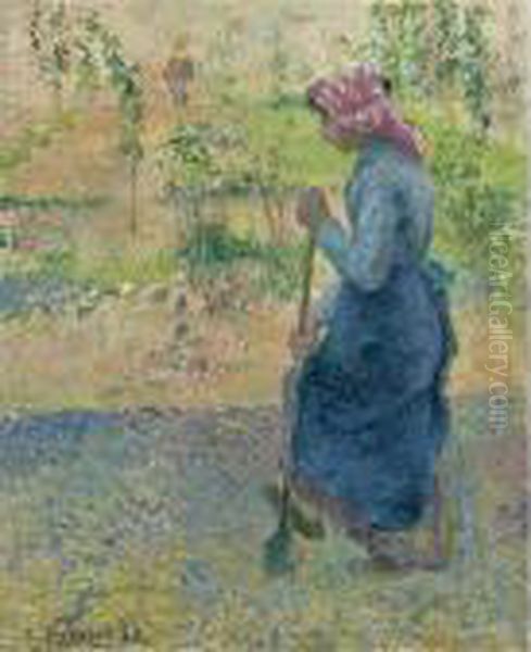 Paysanne Bechant Oil Painting by Camille Pissarro