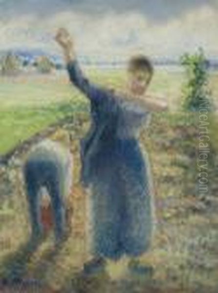 Les Travailleurs Aux Champs Oil Painting by Camille Pissarro