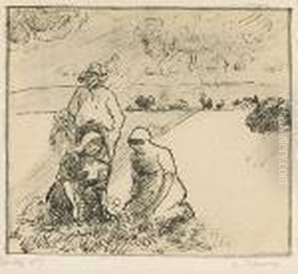 Groupe De Paysans, 1st Planche Oil Painting by Camille Pissarro