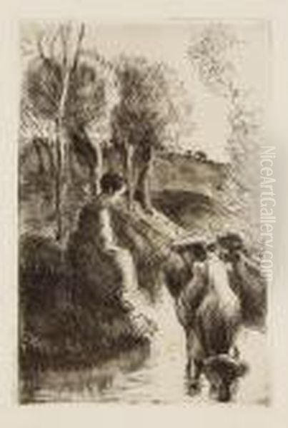 Vachere Au Bord De L'eau Oil Painting by Camille Pissarro