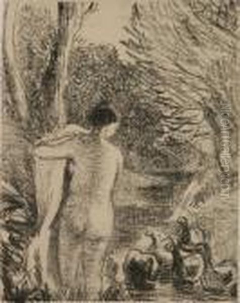 Gardeuse D'oies Nue Oil Painting by Camille Pissarro