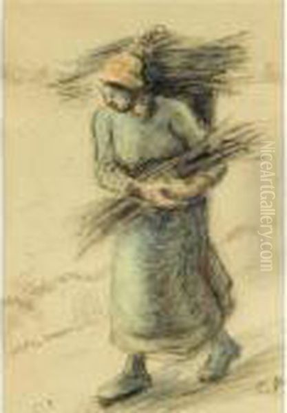 Femme Portant Un Fagot Oil Painting by Camille Pissarro