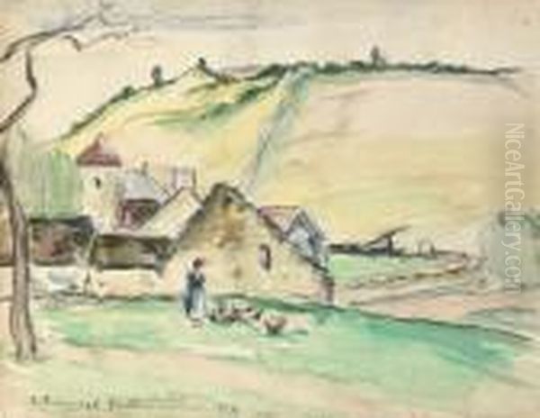 La Ferme A Chatillon-sur-seine Oil Painting by Camille Pissarro