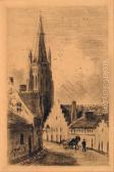 Notre - Dame De Bruges. Oil Painting by Camille Pissarro