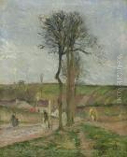 Rue De L'hermitage Et Cote Des Mathurins, Pontoise Oil Painting by Camille Pissarro