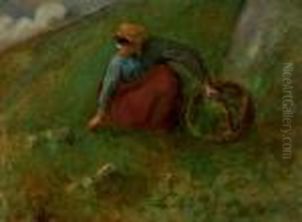 Femme Cueillant De L'herbe Oil Painting by Camille Pissarro