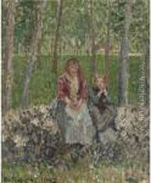 Paysannes Sous Les Arbres A Moret Oil Painting by Camille Pissarro