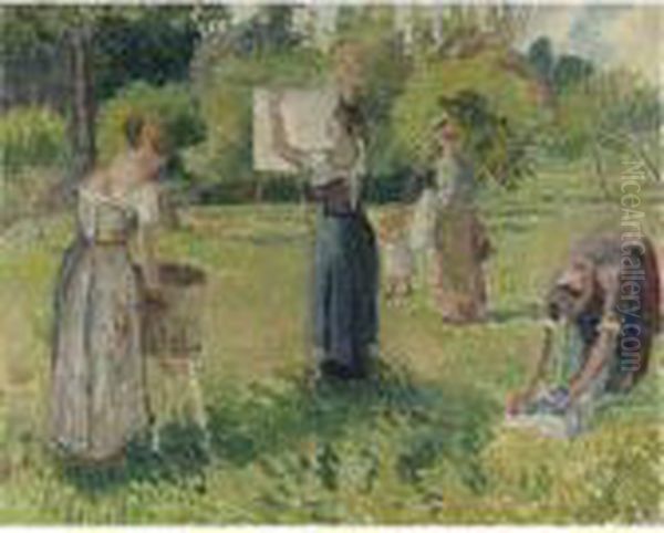 Les Laveuses A Eragny, Esquisse Oil Painting by Camille Pissarro