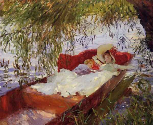 Two Women Asleep In A Punt Under The Willows Oil Painting by John Singer Sargent