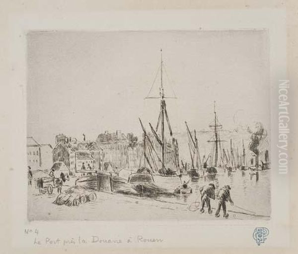 Le Port Pres La Douane A Rouen Oil Painting by Camille Pissarro