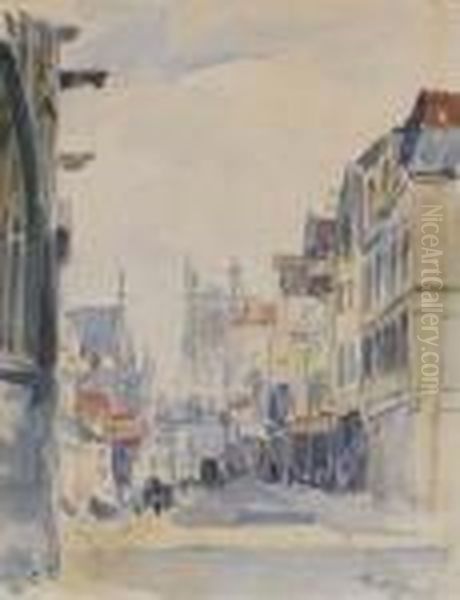 Vue D'une Rue A Troyes Oil Painting by Camille Pissarro