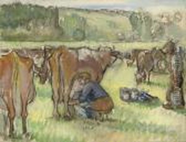 La Traite Des Vaches Oil Painting by Camille Pissarro