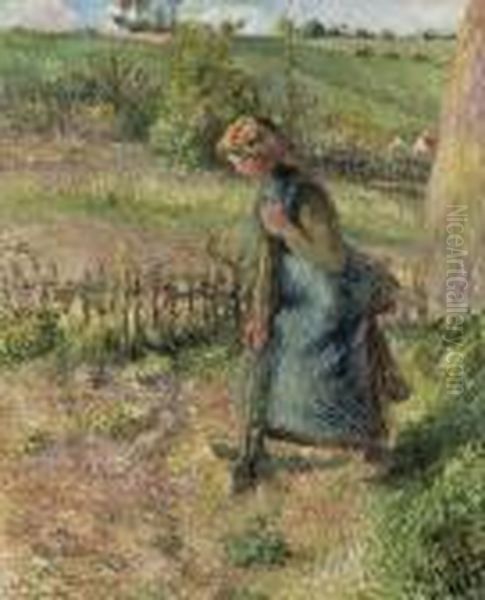 Femme Bechant Oil Painting by Camille Pissarro