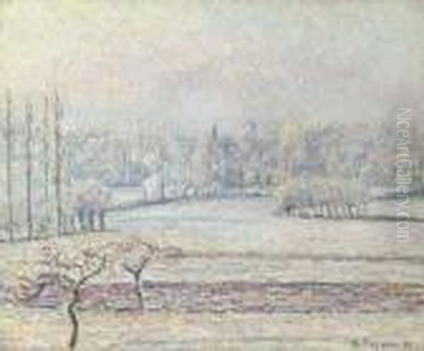 Vue De Bazincourt, Givre, Matin Oil Painting by Camille Pissarro