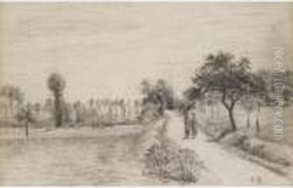 La Promenade Sur Le Chemin Oil Painting by Camille Pissarro