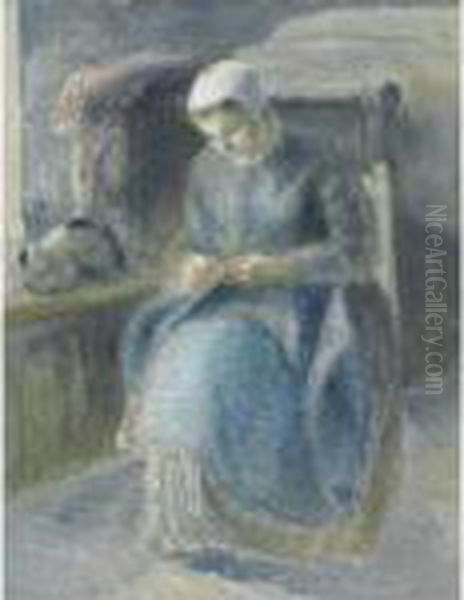 Femme Cousant Oil Painting by Camille Pissarro