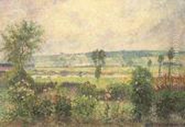 La Vallee De La Seine Aux Damps, Jardin D'octave Mirbeau Oil Painting by Camille Pissarro