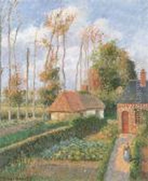 Le Potager Du Manoir D'ango, Varengeville, Soleil Couchant Oil Painting by Camille Pissarro