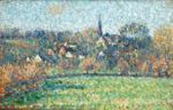 Vue Sur Le Village De Bazincourt Oil Painting by Camille Pissarro